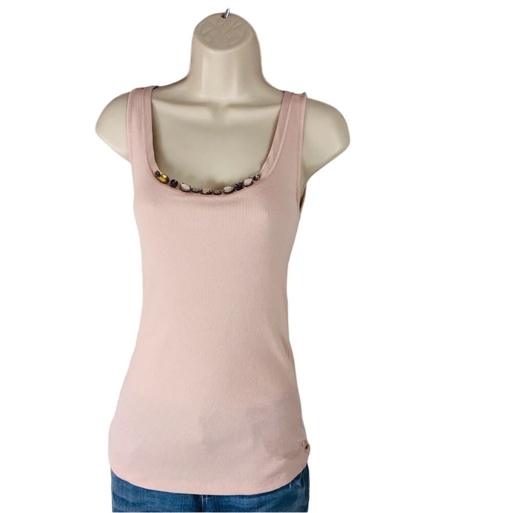 Loft Soft Pink Blush Sleeveless Tank Top Embellished Feminine Scoop Neck - Picture 4 of 16